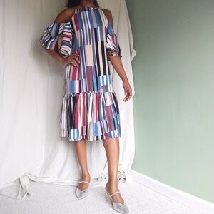 Women's white Printed off the shoulder dress